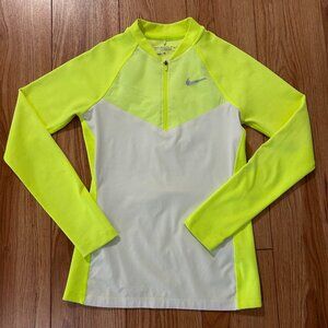 Nike Golf Tour Performance Top Womens XS Neon Yellow Dri Fit Long Sleeve Zip